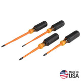 Klein Tools 33734INSR Slim-Tip Insulated Screwdriver Set, Phillips/Cabinet/Square, 4-Piece