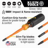 Klein Tools 33734INSR Slim-Tip Insulated Screwdriver Set, Phillips/Cabinet/Square, 4-Piece