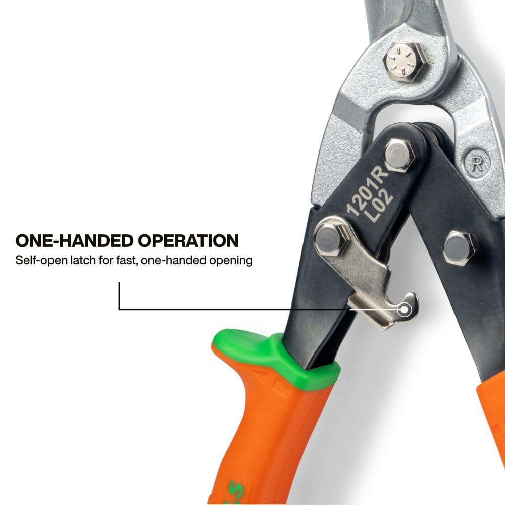 Klein Tools 1201R Right-Cut Aviation Snips with Wire Cutter, 1.5 in Blade