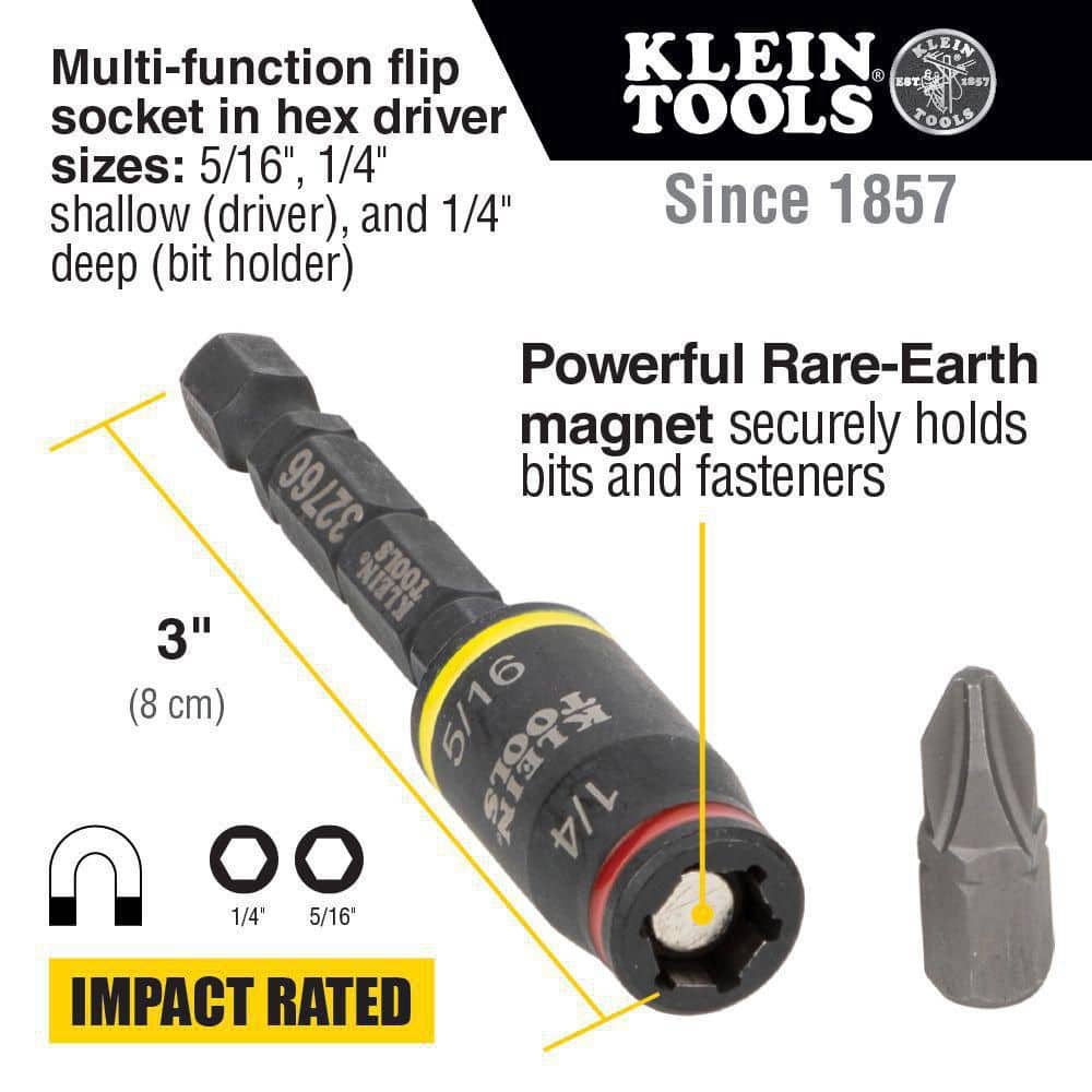 Klein Tools 2-in-1 Impact Flip Socket Set, 6-Piece