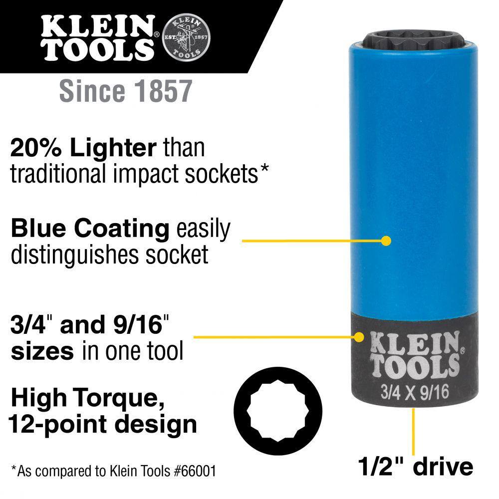 1/2 in. Drive 2-in-1 Impact Socket 12-Point 3/4 in. and 9/16 in.