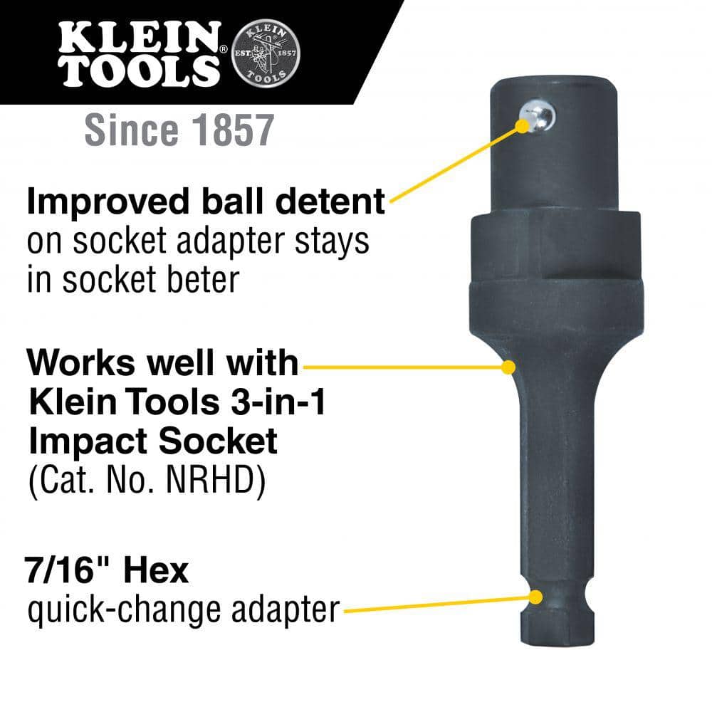 Klein Tools NRHDA Impact Socket Adapter, 7/16 in Hex Quick-Change