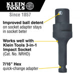 Klein Tools NRHDA Impact Socket Adapter, 7/16 in Hex Quick-Change