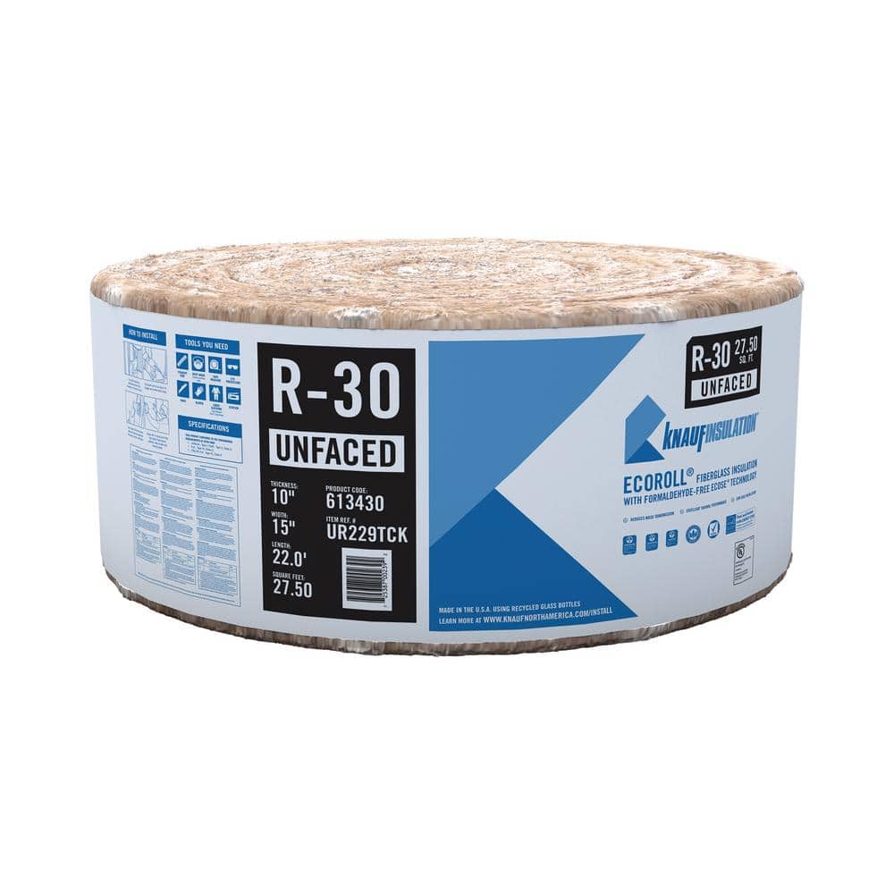 Knauf Insulation R-30 EcoRoll Unfaced Fiberglass Insulation Roll, 10 in. x 15 in. x 22 ft, 27.5 sq. ft. Coverage