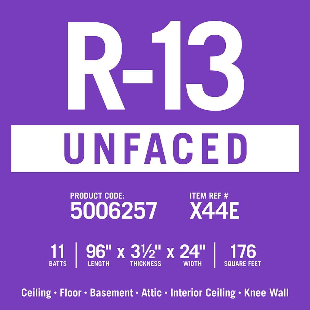 Knauf Insulation R-13 EcoBatt Unfaced Fiberglass Insulation Batt, 3.5 in x 24 in x 96 in, 176 sq ft