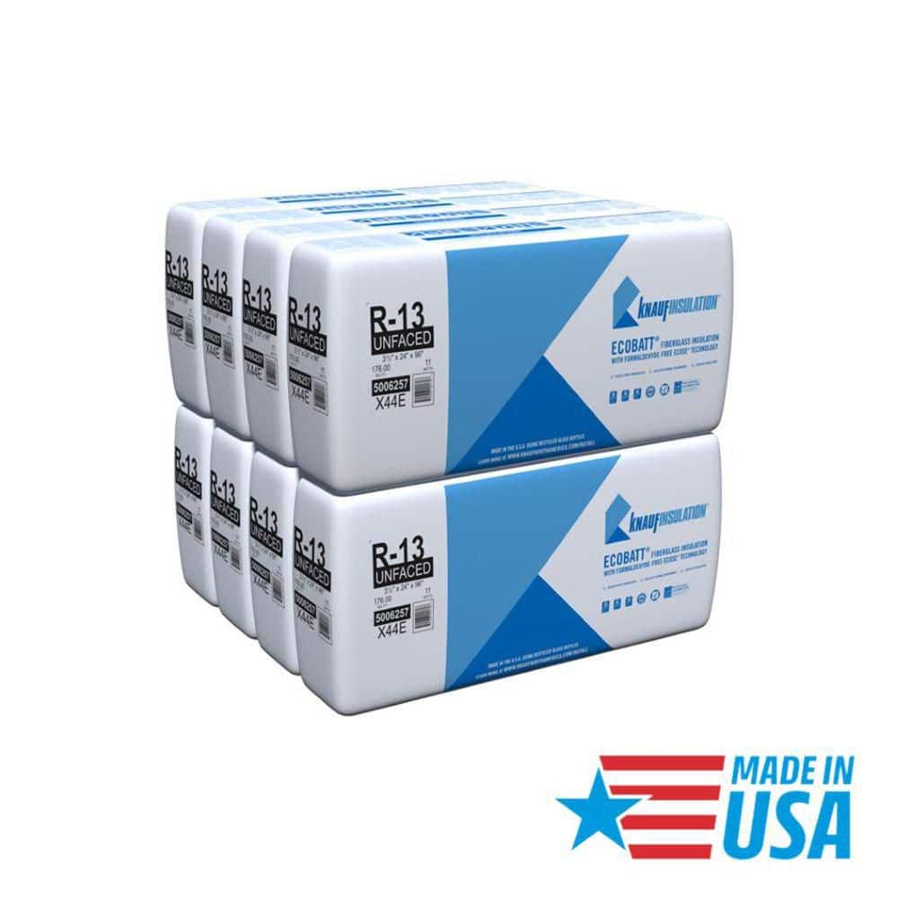 Knauf Insulation R-13 EcoBatt Unfaced Fiberglass Insulation Batt, 3.5 in x 24 in x 96 in, 176 sq ft