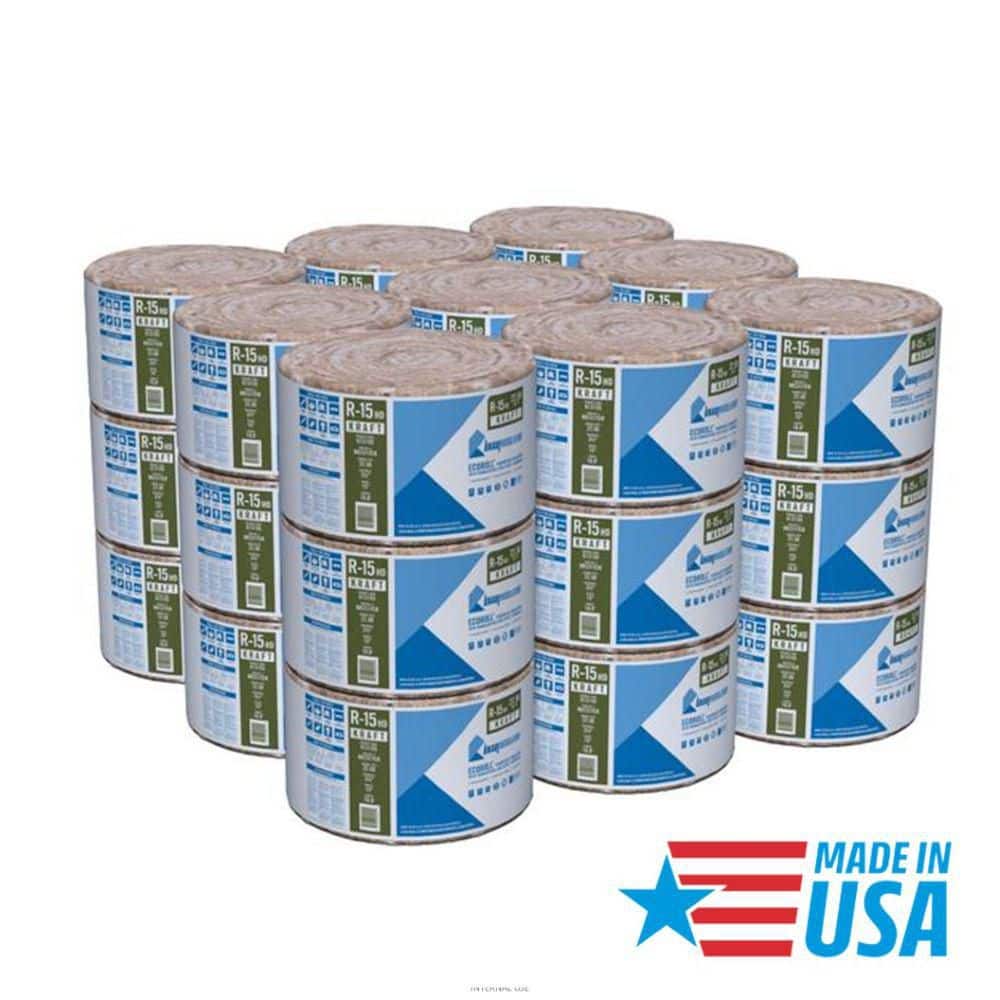 Knauf Insulation R-15 EcoRoll Kraft Faced Fiberglass Insulation Roll, 3-1/2 in. x 15 in. x 18 ft, 22.5 sq. ft.