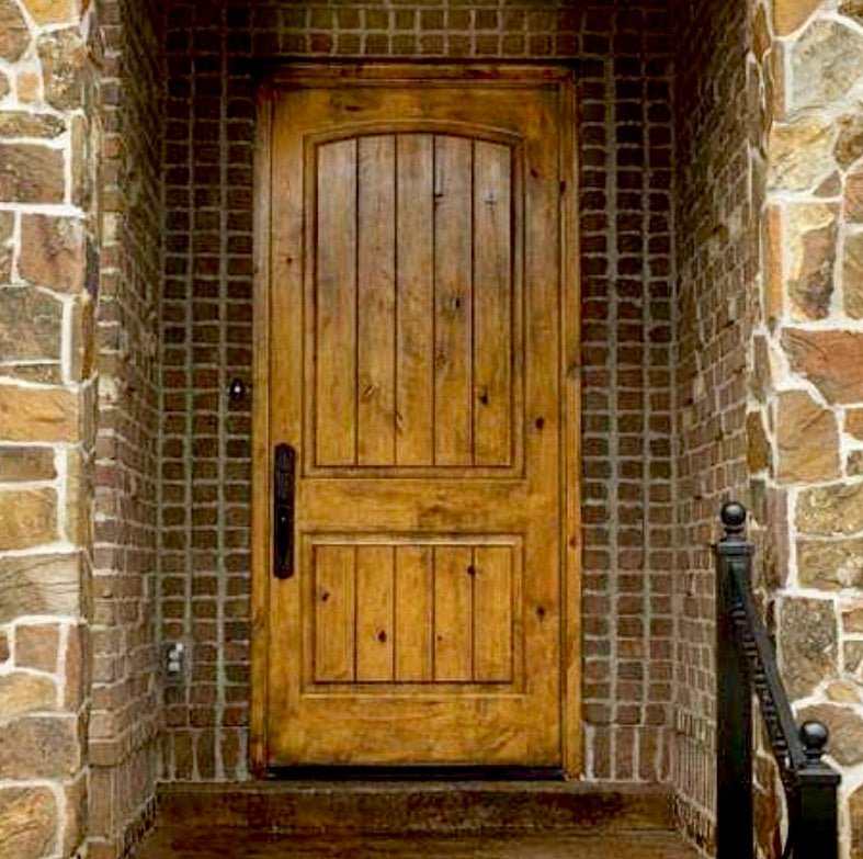 36 in. x 80 in. Rustic Knotty Alder 2-Panel Top Rail Arch V-Groove Unfinished Wood Front Door Slab