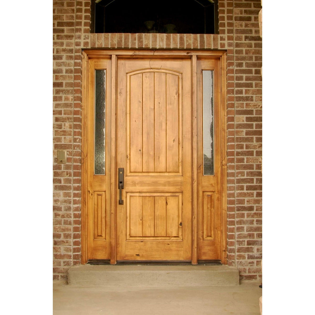 36 in. x 80 in. Rustic Knotty Alder 2-Panel Top Rail Arch V-Groove Unfinished Wood Front Door Slab