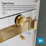 Kobiworks Catalyst FP 60 in. W x 66 in. H Double Sliding Frameless Shower Door in Brushed Gold with 3/8 in. Clear Glass