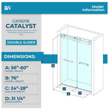 Kobiworks Catalyst FP 60 in. W x 66 in. H Double Sliding Frameless Shower Door in Brushed Gold with 3/8 in. Clear Glass