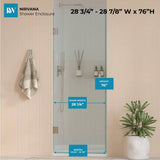 Kobiworks Nirvana 28.75 in. - 27.875 in. W x 76 in. H Frameless Hinged Shower Door in Chrome with 3/8 in. Clear Glass (10 mm)