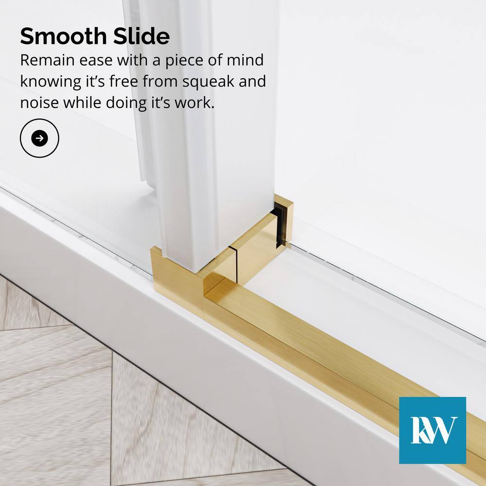 Kobiworks Radiance 72 in. W x 76 in. H Single Sliding Frameless Shower Door in Brushed Gold Towel Bar with 3/8 in. Clear Glass