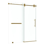 Kobiworks Radiance 72 in. W x 76 in. H Single Sliding Frameless Shower Door in Brushed Gold Towel Bar with 3/8 in. Clear Glass