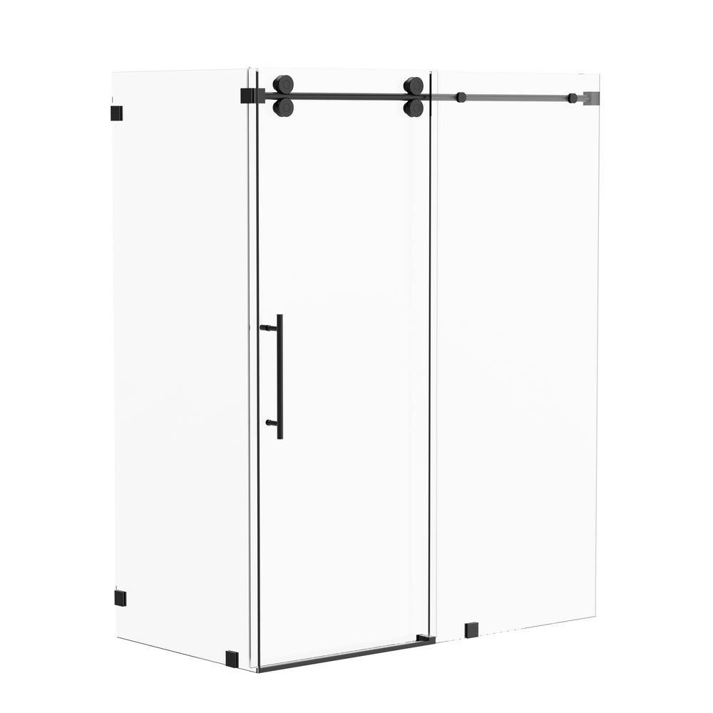 Kobiworks Radiance 48 in. W x 35 in. D x 76 in. H Sliding Frameless Corner Shower Enclosure in Matte Black with Clear Glass