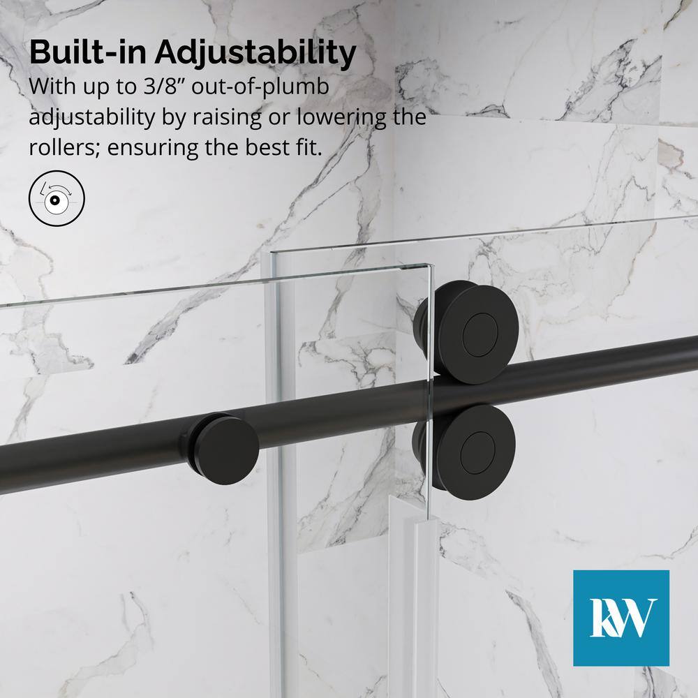 Kobiworks Radiance 48 in. W x 35 in. D x 76 in. H Sliding Frameless Corner Shower Enclosure in Matte Black with Clear Glass