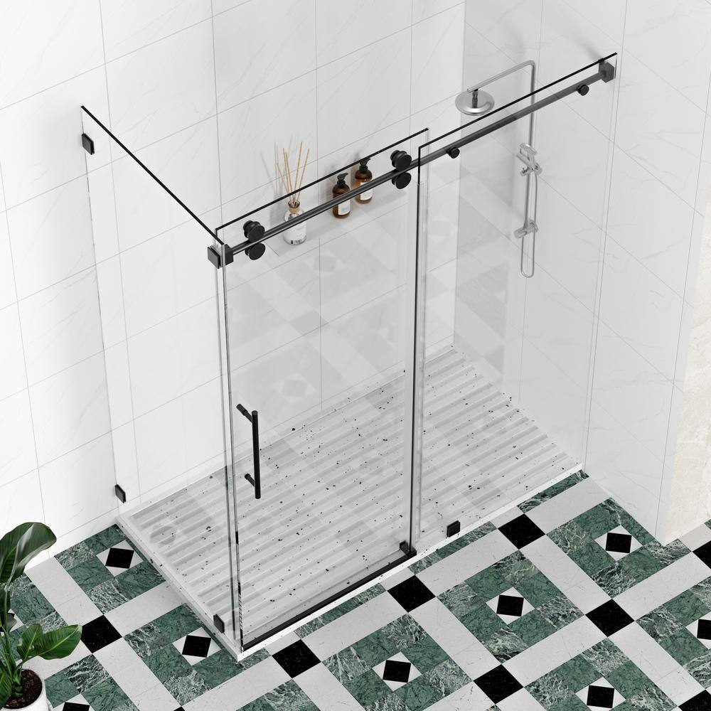 Kobiworks Radiance 60 in. W x 35 in. D x 76 in. H Sliding Frameless Corner Shower Enclosure in Matte Black with Clear Glass
