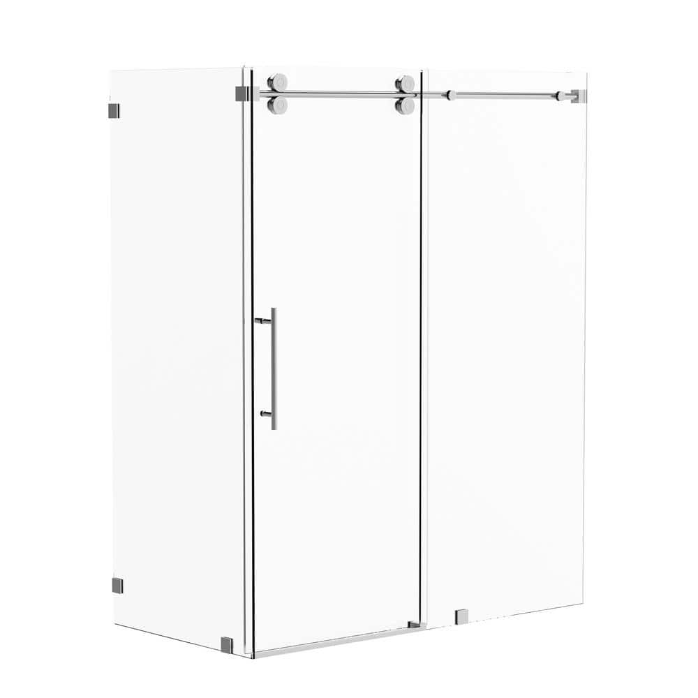 Kobiworks Radiance 66 in. W x 35 in. D x 76 in. H Sliding Frameless Corner Shower Enclosure in Chrome with Clear Glass