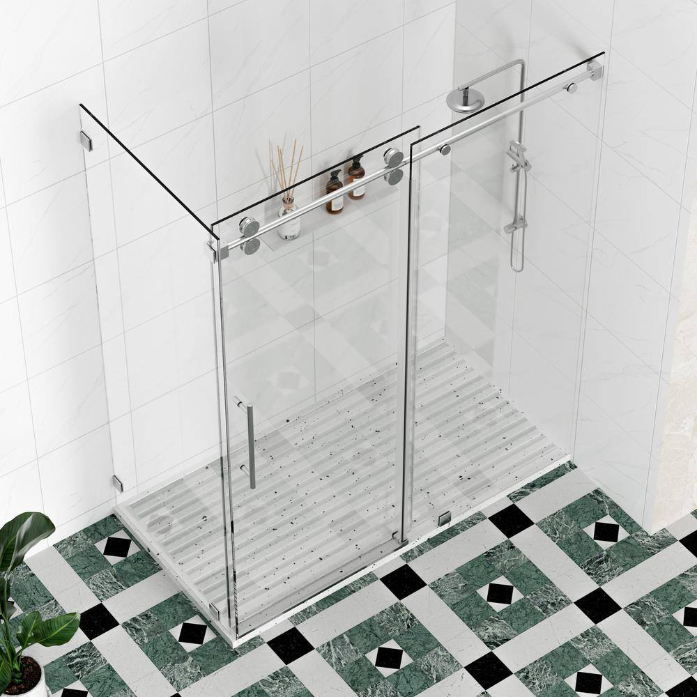 Kobiworks Radiance 66 in. W x 35 in. D x 76 in. H Sliding Frameless Corner Shower Enclosure in Chrome with Clear Glass