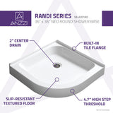 ANZZI Randi 36 in. x 36 in. Neo-Round Double Threshold Shower Base, Gloss White, Center Drain