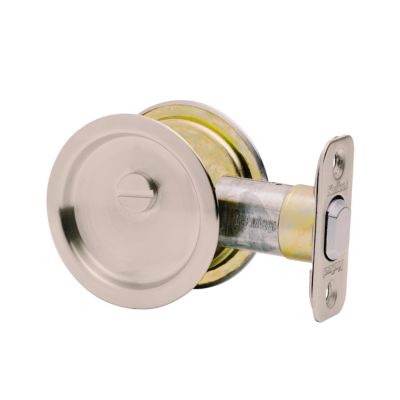 Kwikset Round Satin Nickel Bed/Bath Pocket Door Lock, 2-3/8" Backset