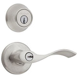 Kwikset Balboa Satin Nickel Single-Cylinder Deadbolt Universal Keyed Entry Door Handle Combo Pack (1 Handle and 1 Deadbolt)