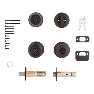 Kwikset Cove Brushed Entry Lock and Single Cylinder Deadbolt, ANSI/BHMA Grade 3, Fits 1-3/4 in. Doors