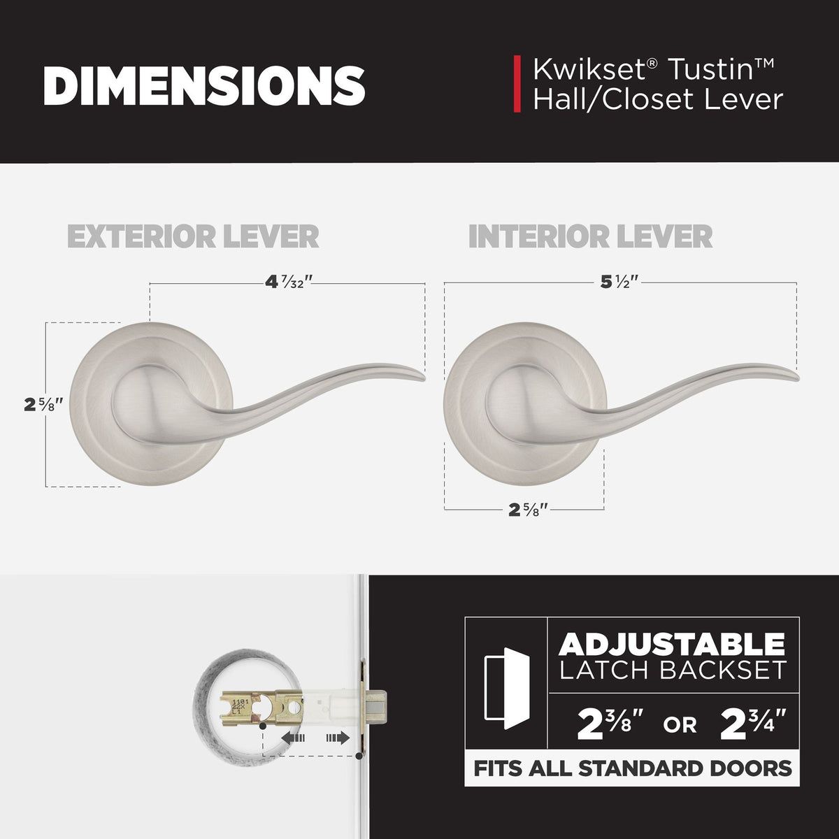 Kwikset Tustin Satin Nickel Passage Hall/Closet Door Lever with Microban Antimicrobial Technology