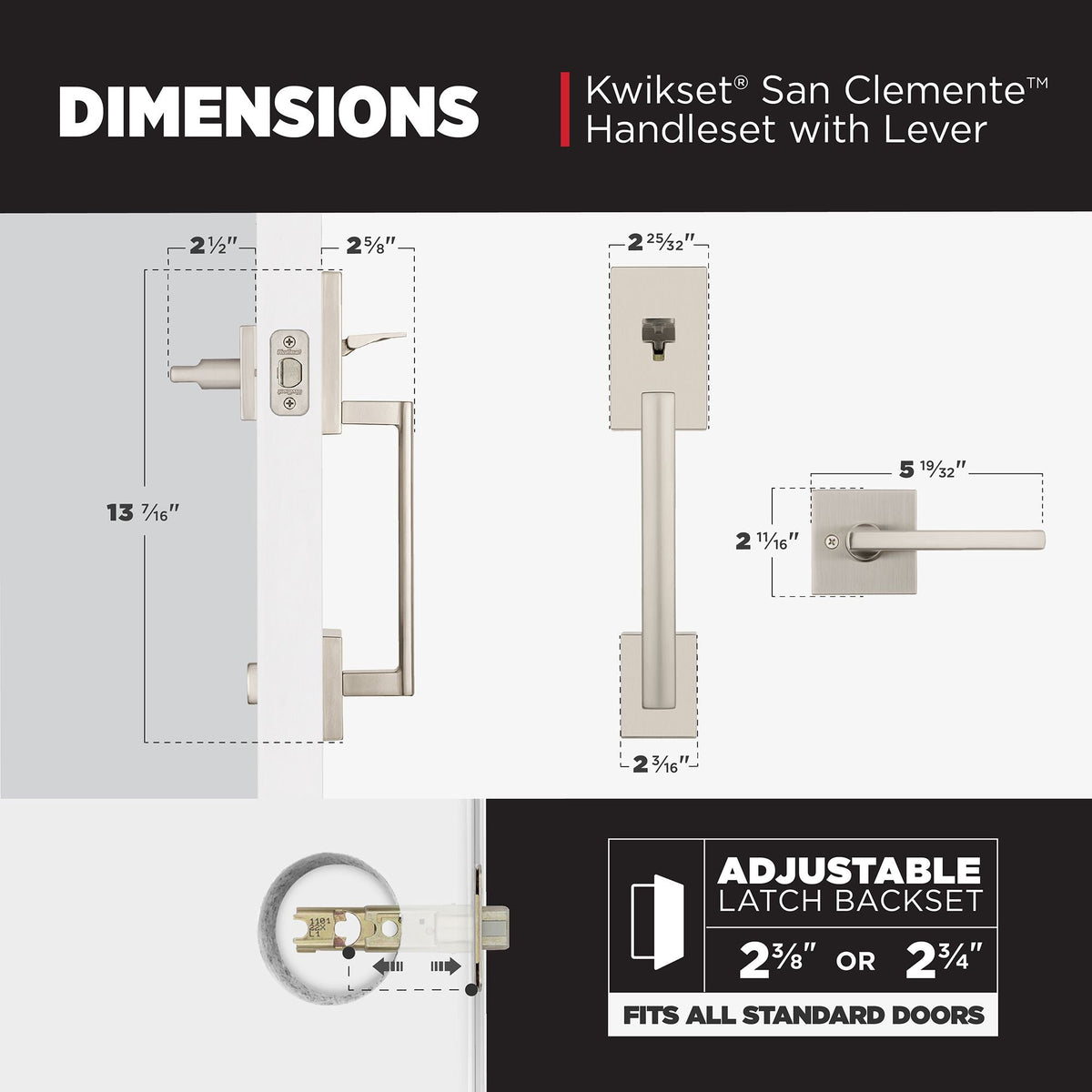 Kwikset San Clemente Matte Black Door Handleset with Halifax Square Lever, Microban Antimicrobial Technology