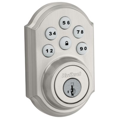 Kwikset SmartCode 909 Satin Nickel Electronic Deadbolt with SmartKey Security + Tustin Passage Lever