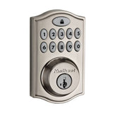 Kwikset Z-Wave SmartCode Satin Nickel Single Cylinder Electronic Deadbolt featuring Milan Hall/Closet Lever
