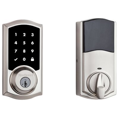 Kwikset Premis Touchscreen Smart Lock, Satin Nickel, Single-Cylinder Electronic Deadbolt with Milan Hall/Closet Lever