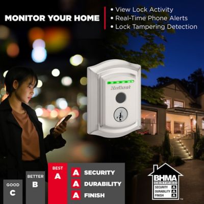 Kwikset Halo Touch Traditional Fingerprint Wi‑Fi Smart Lock Deadbolt with SmartKey Security, Satin Nickel, with Tustin Lever