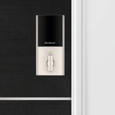 Kwikset Halo Touch Fingerprint Wi‑Fi Smart Lock Deadbolt with SmartKey Security, Satin Nickel, Contemporary, with Halifax Lever