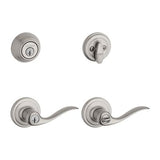 Kwikset Tustin Satin Nickel SmartKey Single-Cylinder Deadbolt & Universal Keyed Entry Lever Combo Pack (1 Handle + 1 Deadbolt)