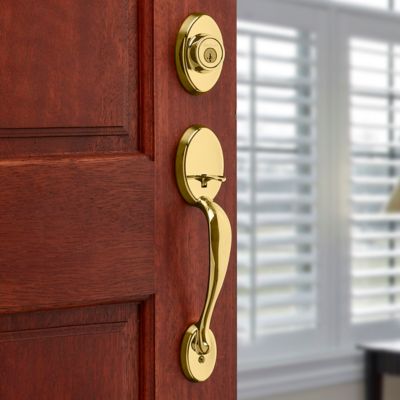 Kwikset Chelsea Lifetime Polished Brass SmartKey Single-Cylinder Deadbolt Keyed Entry Handleset with Lido Lever