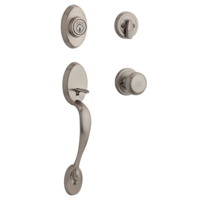 Chelsea Satin Nickel Single Cylinder Door Handleset with Juno Door Knob Featuring SmartKey Security