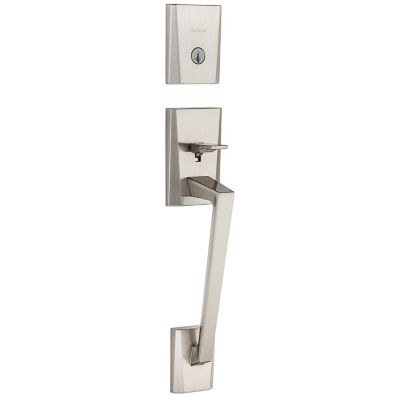 Kwikset Camino Low Profile Satin Nickel Single Cylinder Entry Door Handleset with Halifax Lever, SmartKey Security