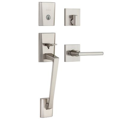Kwikset Camino Low Profile Satin Nickel Single Cylinder Entry Door Handleset with Halifax Lever, SmartKey Security