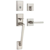 Kwikset Camino Low Profile Satin Nickel Single Cylinder Entry Door Handleset with Halifax Lever, SmartKey Security