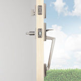 Kwikset Camino Low Profile Satin Nickel Single Cylinder Entry Door Handleset with Halifax Lever, SmartKey Security