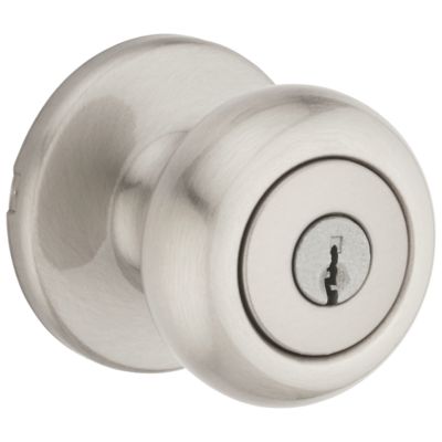 Kwikset Cove Satin Nickel Keyed Entry Door Knob, ANSI/BHMA Grade 3, Fits 1-3/4 in Doors