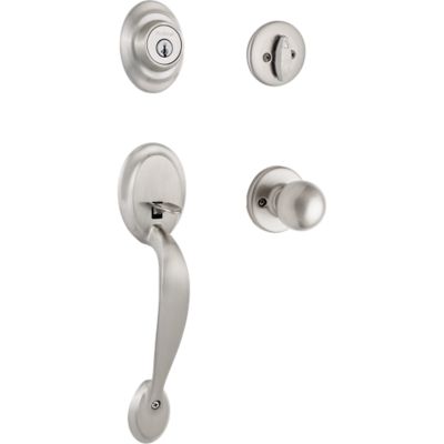 Kwikset Dakota Satin Nickel SmartKey Single-Cylinder Deadbolt Keyed Entry Door Handleset with Polo Knob
