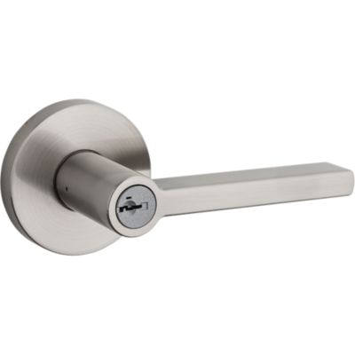 Kwikset SmartKey Halifax Satin Nickel Entry Lockset, ANSI/BHMA Grade 2, KW1, 1-3/4 in