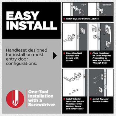 Kwikset SmartKey Dakota/Polo Satin Nickel Entry Handleset, ANSI/BHMA Grade 3, KW1, 1-3/4 in