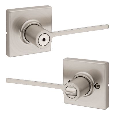 Kwikset Ladera Satin Nickel Bed & Bath Door Lever with Square Trim, Microban Antimicrobial Technology