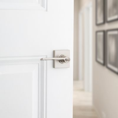Kwikset Ladera Satin Nickel Bed & Bath Door Lever with Square Trim, Microban Antimicrobial Technology
