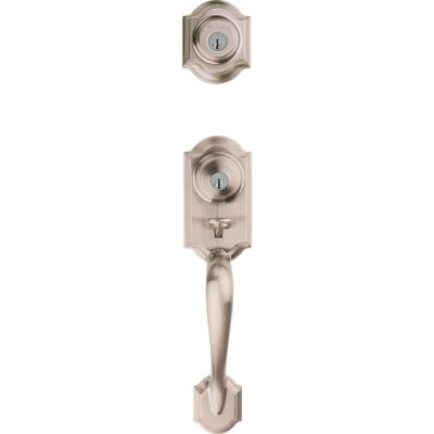 Kwikset Montara SmartKey Single-Cylinder Deadbolt Keyed Entry Door Handleset, Satin Nickel