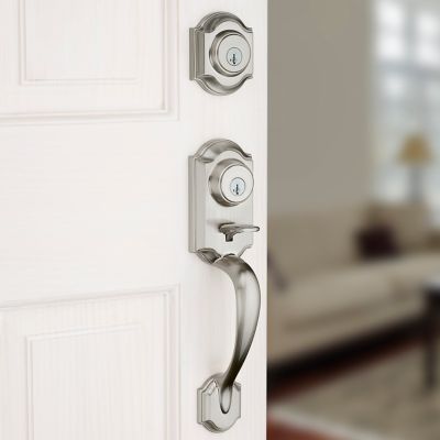 Kwikset Montara SmartKey Single-Cylinder Deadbolt Keyed Entry Door Handleset, Satin Nickel