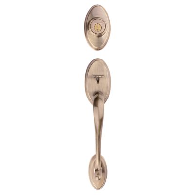 Kwikset Shelburne Antique Brass SmartKey Single-Cylinder Deadbolt Keyed Entry Door Handleset with Lido Lever